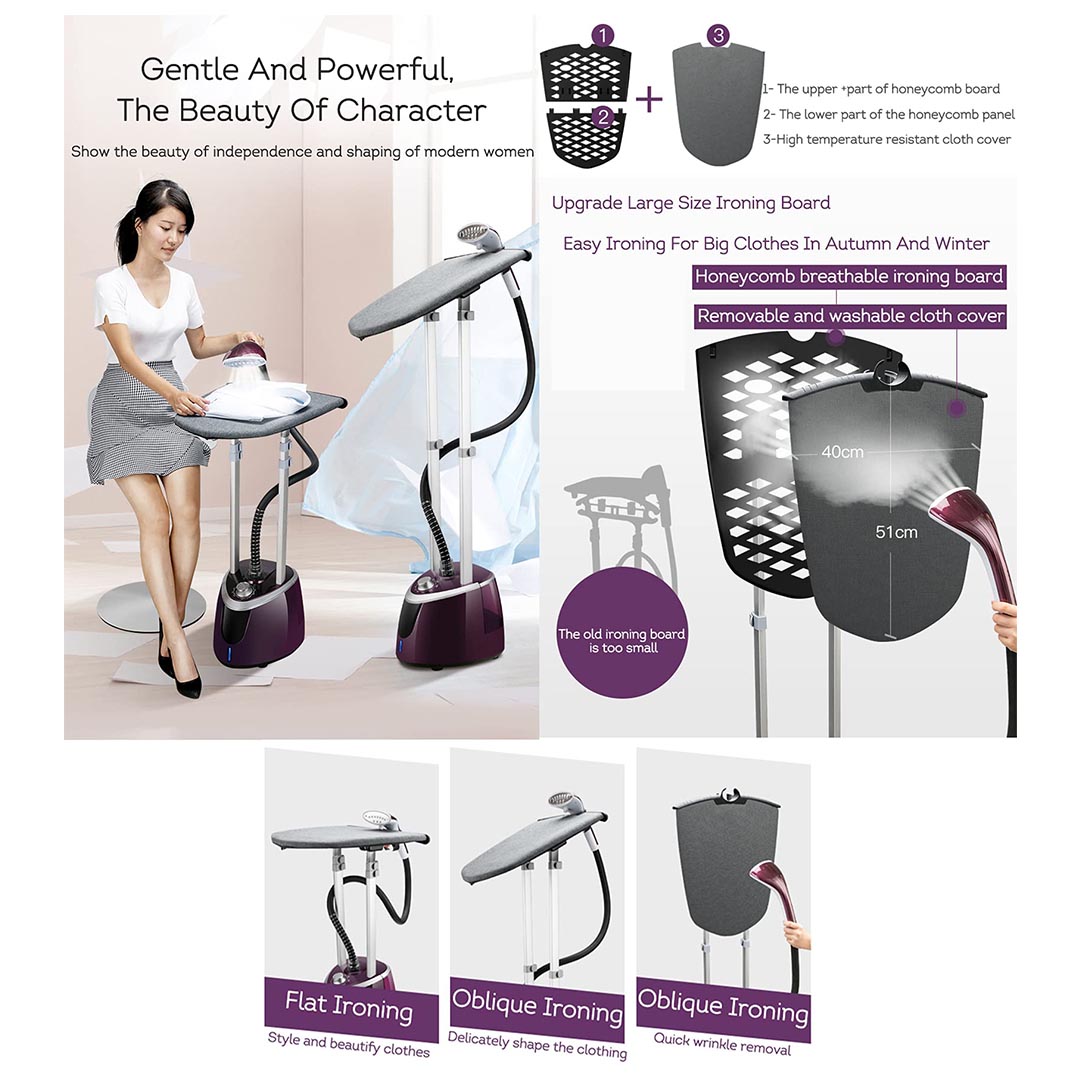 Picture of Miyako Steam Iron Vertical Steam Steamer for Clothes, 1950W Telescopic Double Posts Steamer for Commercial Home