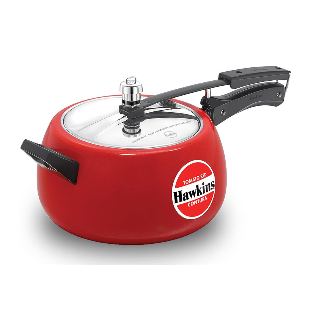 Picture of Hawkins  Contura Pressure Cooker, Ceramic Coated Handi Inner Lid Cooker, Tomato Red-5 ltr 