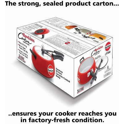 Picture of Hawkins  Contura Pressure Cooker, Ceramic Coated Handi Inner Lid Cooker, Tomato Red-5 ltr 
