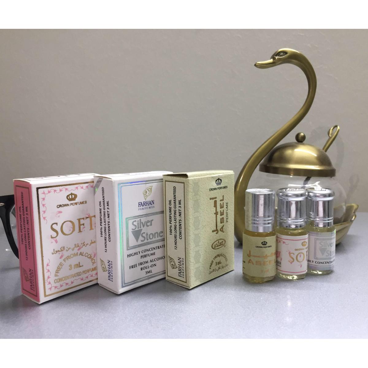 Picture of 3 Pieces Set Soft, Silver, Aseel Non Alcoholic Long Lasting Attar/Perfume Each-3ml