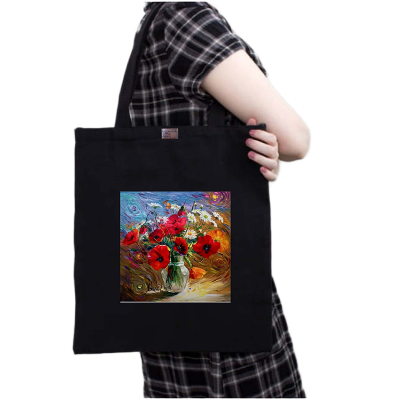 Picture of Canvas Tote Bag/Fashionable Top Handle Bag Black Color with Zipper for girls For University/College/Trenndy Fashionable Women