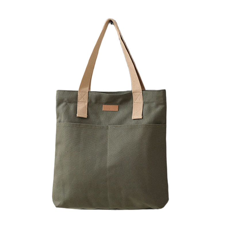 Picture of TAG Lifestyle Canvas Tote Bag/Fashionable Top Handle Olive Green Color With 2 Big Outside Pocket and Zipper Enclosure for girls For University/College/Trendy Fashionable Women