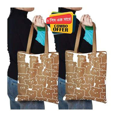 Picture of TAG Lifestyle bear design Canvas Tote Bag/Fashionable Tote Bag With Zipper Enclosure for girls For University/College/Trendy Fashionable Women