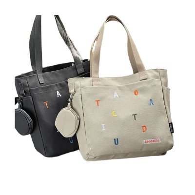 Picture of TAG Lifestyle Exclusive Design embroidery Canvas Tote Bag, Fashionable Top Handle Black Color With 4 Outside Pockets Trendy Fashionable Tote Bag for University, College Students Girls And Women