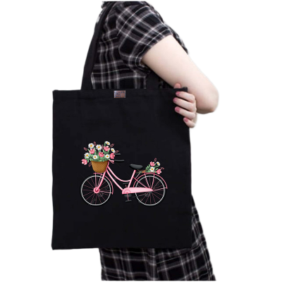 Picture of Canvas Tote Bag/Fashionable Top Handle Bag Black Color with Zipper for girls For University/College/Trenndy Fashionable Women