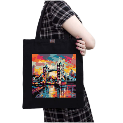 Picture of Canvas Tote Bag/Fashionable Top Handle Bag Black Color with Zipper for girls For University/College/Trenndy Fashionable Women