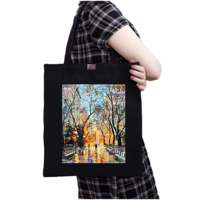 Picture of Canvas Tote Bag/Fashionable Top Handle Bag Black Color with Zipper for girls For University/College/Trenndy Fashionable Women