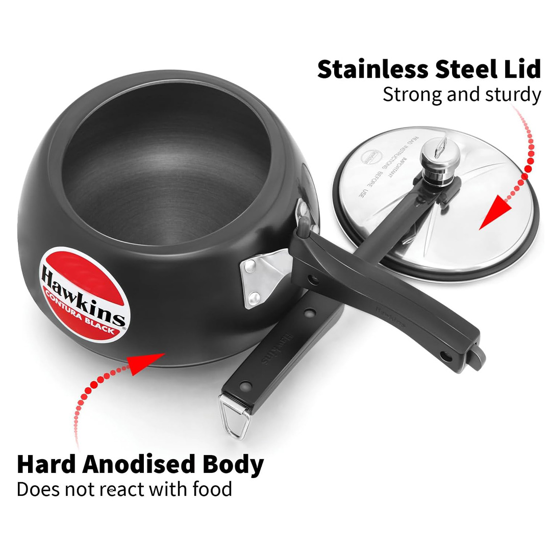 Picture of Hawkins Contura Pressure Cooker, Hard Anodised Black,  3-Liter