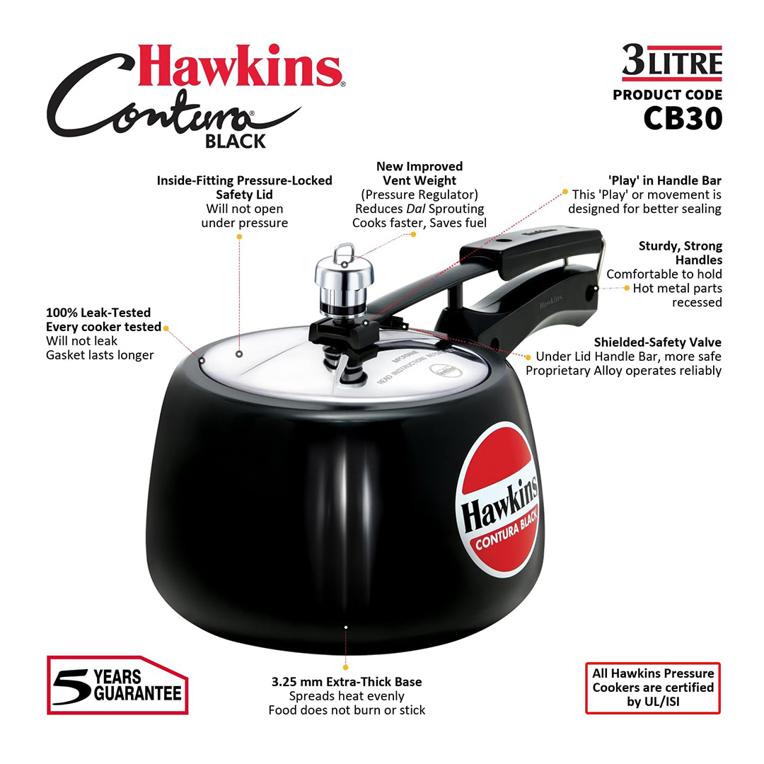 Picture of Hawkins Contura Pressure Cooker, Hard Anodised Black,  3-Liter