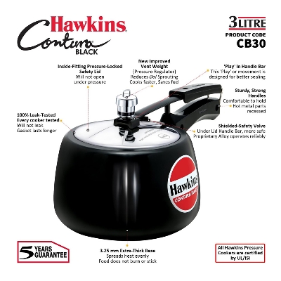 Picture of Hawkins Contura Pressure Cooker, Hard Anodised Black,  3-Liter