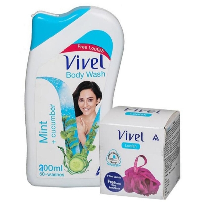 Picture of Indian product Body wash vivel Mint + cucumber Shower gel Used for male/female - 200 ml + Free Loofah
