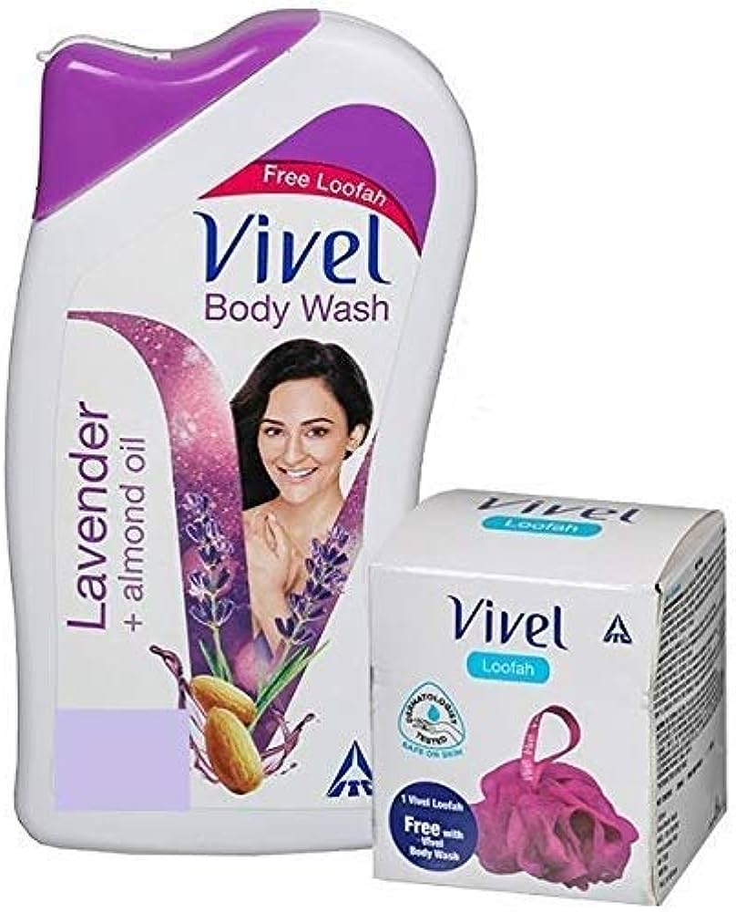 Picture of Indian product Body wash vivel Lavender + almond oil Shower gel Used for male/female - 200 ml + Free Loofah