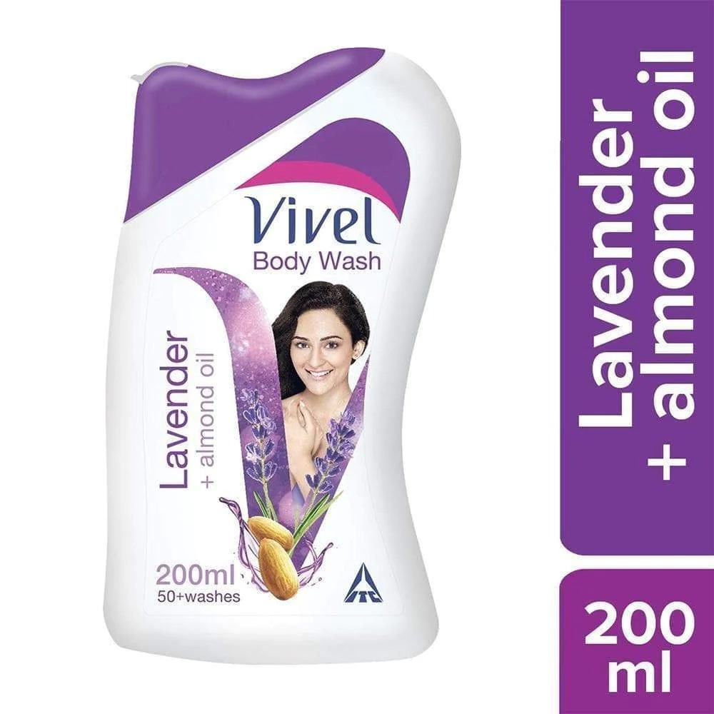 Picture of Indian product Body wash vivel Lavender + almond oil Shower gel Used for male/female - 200 ml + Free Loofah