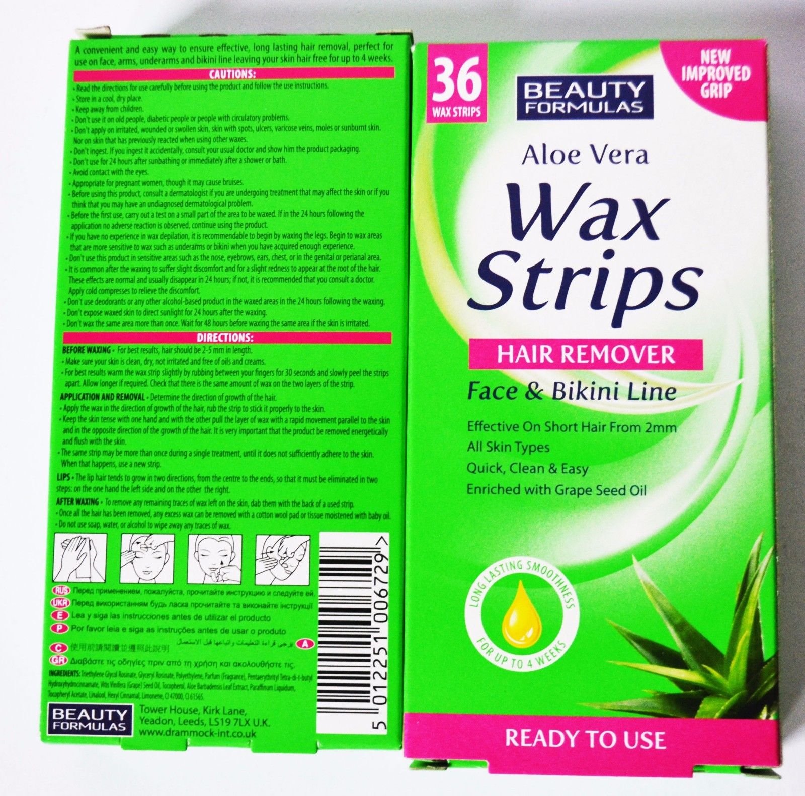 Picture of International UK product Skin care Aloe Vera Wax Strips Hair Remover Legs & Body used for male/ female - 36 pcs