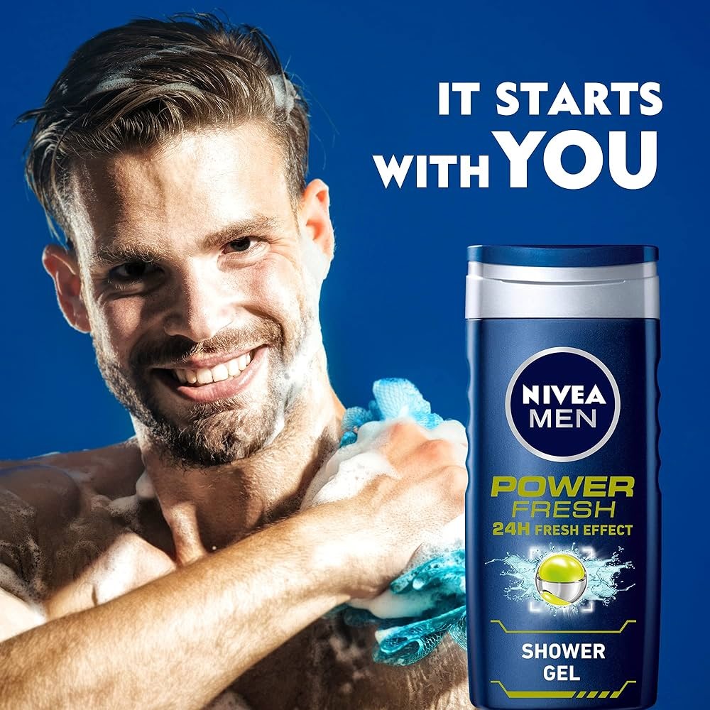 Picture of Body care International Homberg product Nivea Men body wash Power 3 in 1 shower gel used for male  - 250 ml