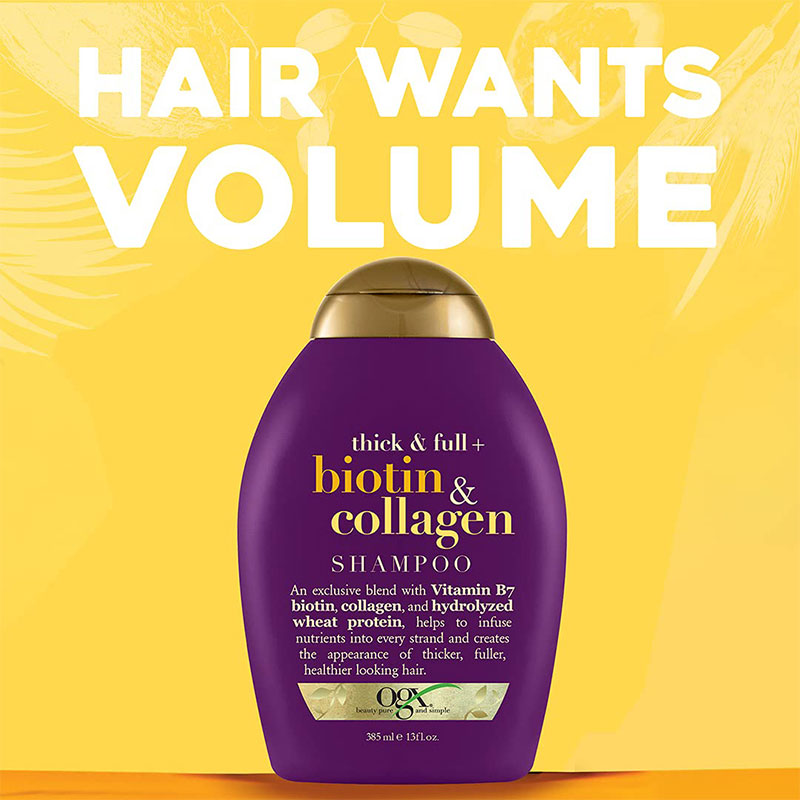 Picture of International Germany product Hair care Ogx thick & Full +Biotin & Collagen shampoo used for male/ female - 385 ml