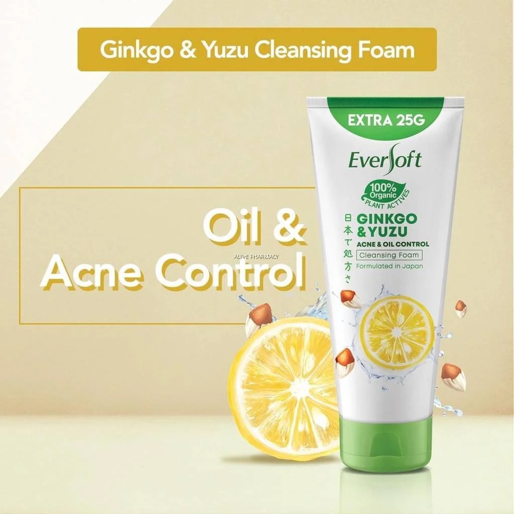 Picture of International Malaysian product Eversoft ginkgo & yuzu acne & oil cleansing foam used for male female - 120 gm