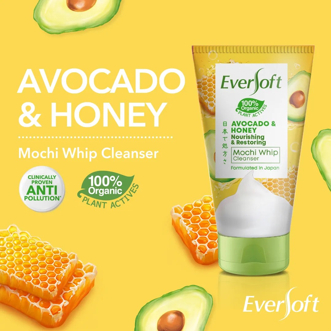Picture of International Malaysian product Eversoft Avocado & Honey Mochi Whip cleanser used for male female - 120 gm