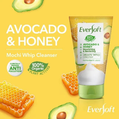 Picture of International Malaysian product Eversoft Avocado & Honey Mochi Whip cleanser used for male female - 120 gm