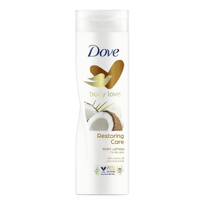 Picture of 400 ml Dove body love Restoring care Body Lotion International UK product used for male/ female