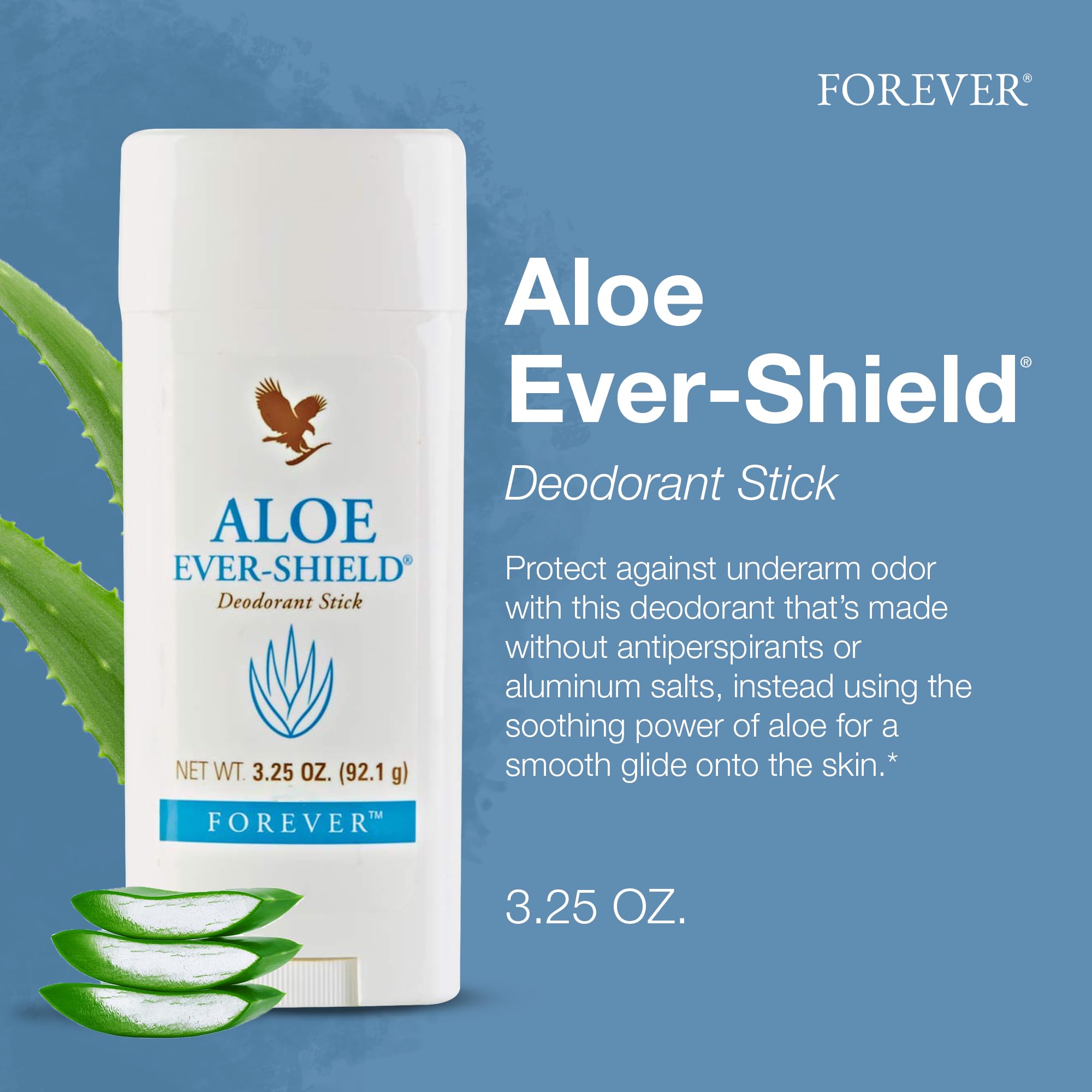 Picture of 92.1 gm Forever Aloe Ever Shield deodorant stick International USA product used for male female