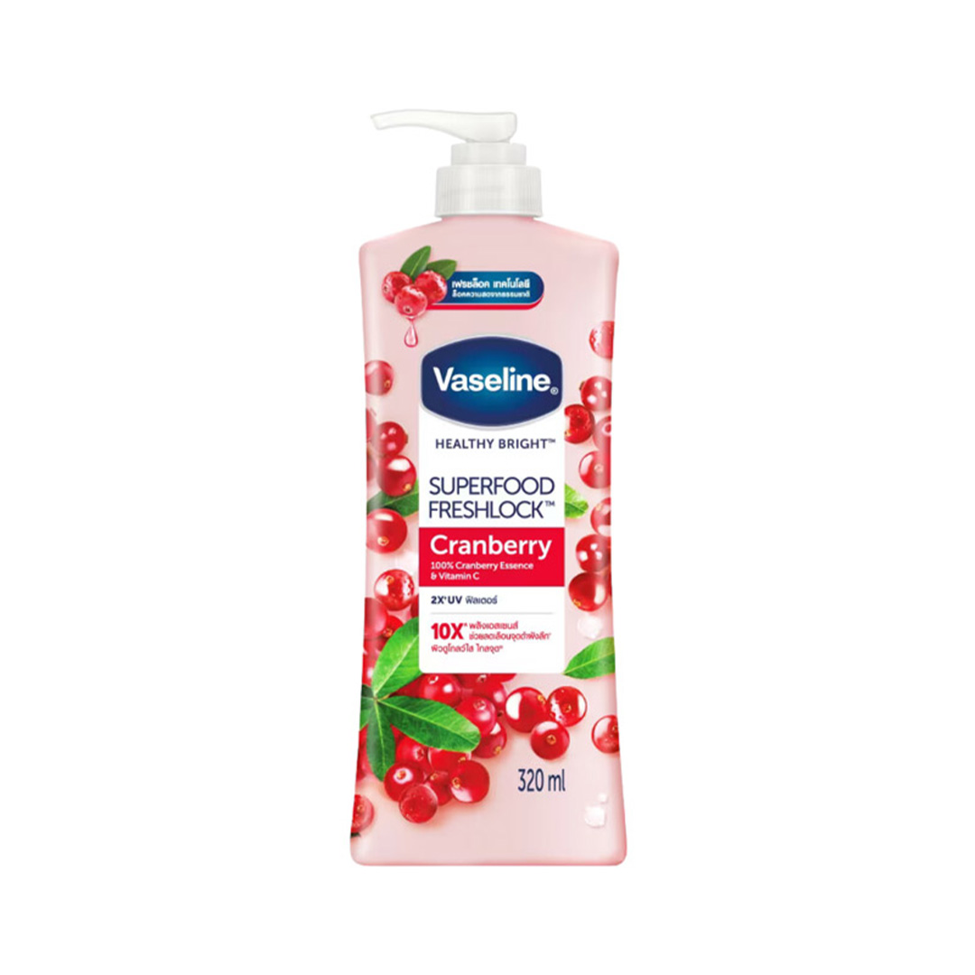 Picture of 320 ml Vaseline Superfood Freshlook Cranberry lotion International Thailand product used for male female