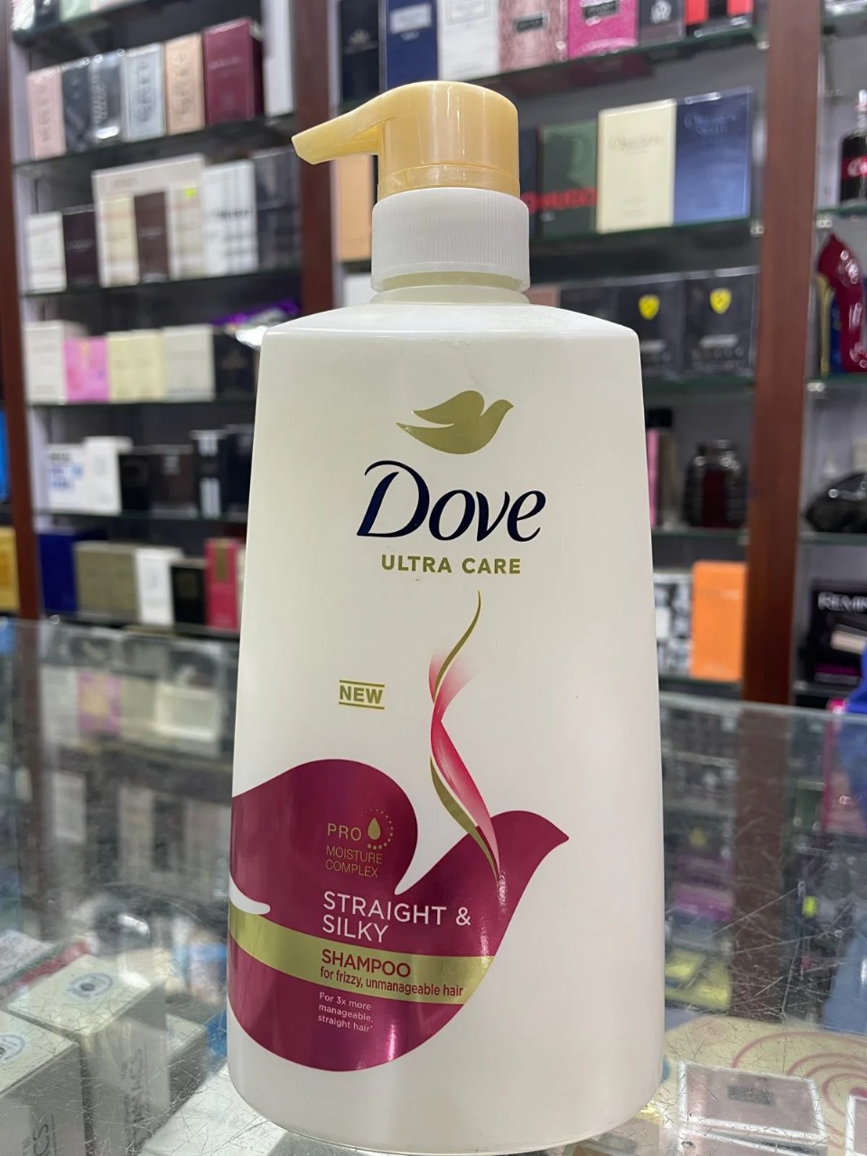Picture of 680 ml Dove Straight & Silky Hair care shampoo International Thailand product used for male/ female