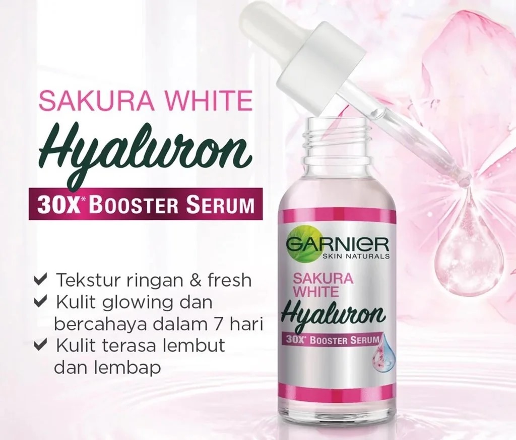 Picture of 30 ml Garnier Sakura Glow 30x hyaluron Boster Serum International Malaysian product used for male female
