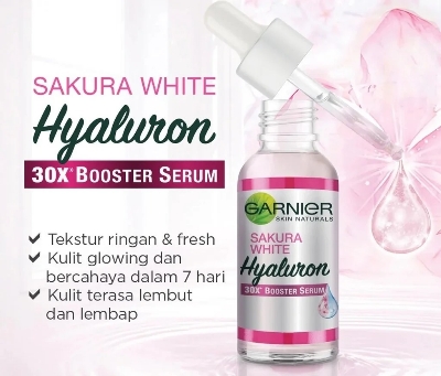 Picture of 30 ml Garnier Sakura Glow 30x hyaluron Boster Serum International Malaysian product used for male female
