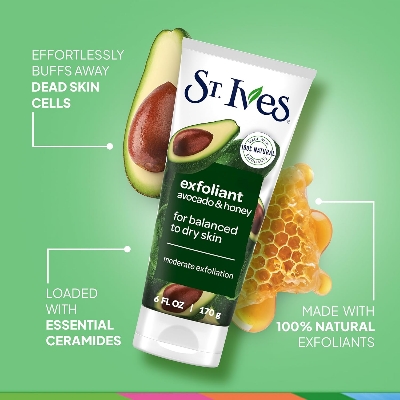 Picture of 170 GM ST Ives exfoliant avocado & honey face scrub International USA product used for male female