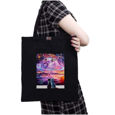 Picture of Canvas Tote Bag/Fashionable Top Handle Bag Black Color with Zipper for girls For University/College/Trenndy Fashionable Women