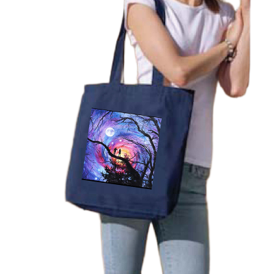 Picture of Canvas Tote Bag/Fashionable Top Handle Bag Blue Color with Zipper for girls For University/College/Trenndy Fashionable Women