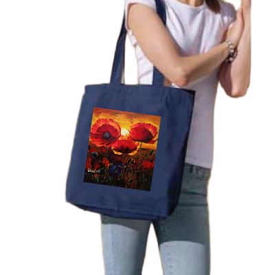 Picture of Canvas Tote Bag/Fashionable Top Handle Bag Blue Color with Zipper for girls For University/College/Trenndy Fashionable Women