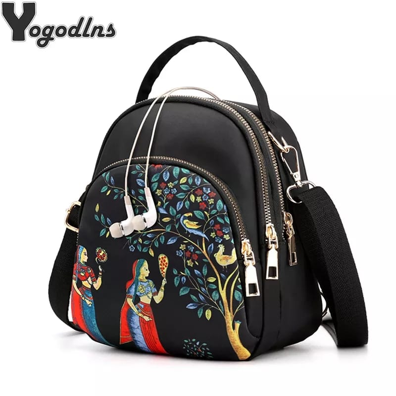 Picture of Yogodlns Trendy New Nylon Backpack For Women Multifunction Shoulder Crossbody Bag Printing Waterproof Rucksack Travel Lady Pack  - Bag