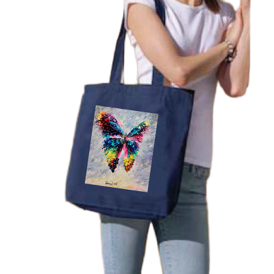 Picture of Canvas Tote Bag/Fashionable Top Handle Bag Blue Color with Zipper for girls For University/College/Trenndy Fashionable Women