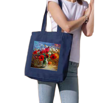 Picture of Canvas Tote Bag/Fashionable Top Handle Bag Blue Color with Zipper for girls For University/College/Trenndy Fashionable Women