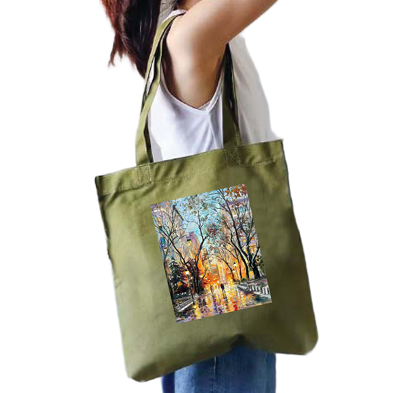 Picture of Canvas Tote Bag/Fashionable Top Handle Bag Olive Green Color with Zipper for girls For University/College/Trenndy Fashionable Women
