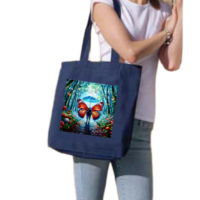 Picture of Canvas Tote Bag/Fashionable Top Handle Bag Blue Color with Zipper for girls For University/College/Trenndy Fashionable Women