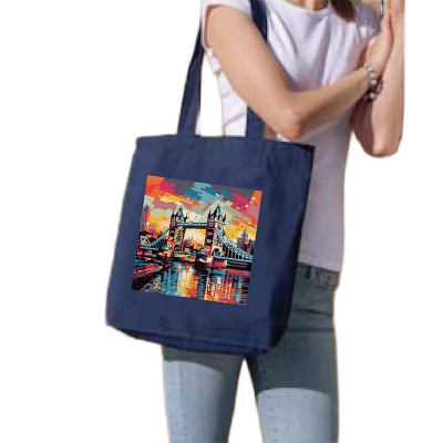 Picture of Canvas Tote Bag/Fashionable Top Handle Bag Blue Color with Zipper for girls For University/College/Trenndy Fashionable Women