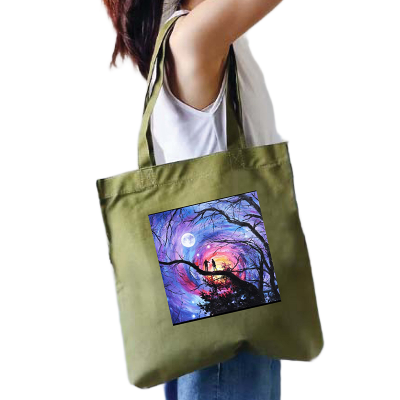 Picture of Canvas Tote Bag/Fashionable Top Handle Bag Olive Green Color with Zipper for girls For University/College/Trenndy Fashionable Women