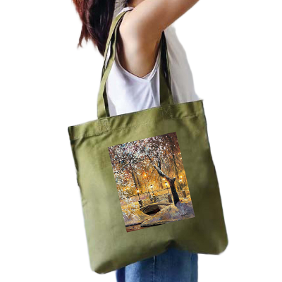 Picture of Canvas Tote Bag/Fashionable Top Handle Bag Olive Green Color with Zipper for girls For University/College/Trenndy Fashionable Women