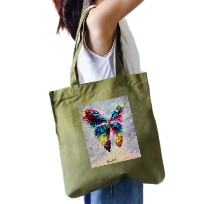 Picture of Canvas Tote Bag/Fashionable Top Handle Bag Olive Green Color with Zipper for girls For University/College/Trenndy Fashionable Women