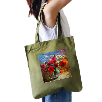 Picture of Canvas Tote Bag/Fashionable Top Handle Bag Olive Green Color with Zipper for girls For University/College/Trenndy Fashionable Women