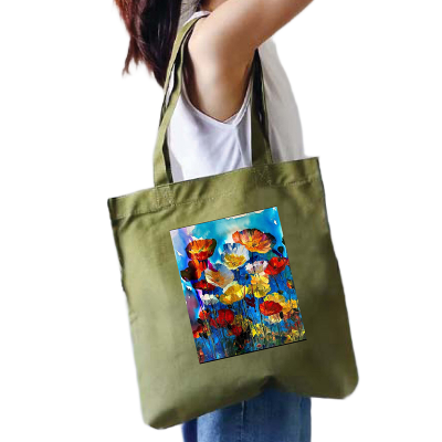 Picture of Canvas Tote Bag/Fashionable Top Handle Bag Olive Green Color with Zipper for girls For University/College/Trenndy Fashionable Women