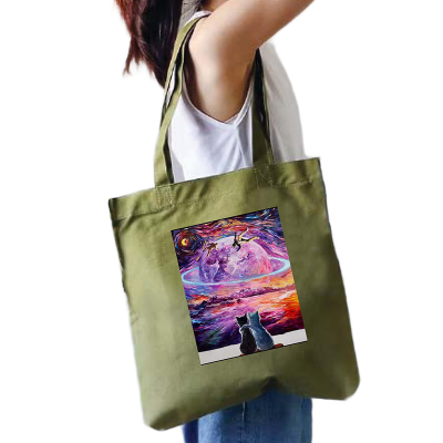 Picture of Canvas Tote Bag/Fashionable Top Handle Bag Olive Green Color with Zipper for girls For University/College/Trenndy Fashionable Women