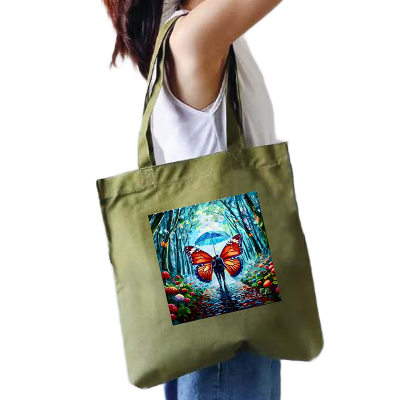 Picture of Canvas Tote Bag/Fashionable Top Handle Bag Olive Green Color with Zipper for girls For University/College/Trenndy Fashionable Women