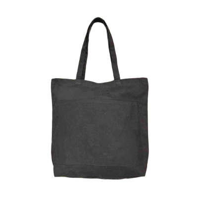 Picture of Canvas Tote Bag with Zipper and Outside Big Pockets Black Color  for Trendy fashionable Girls/Stylish Canvas Tote Bag for Women