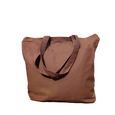 Picture of Canvas Tote Bag with Zipper and Outside Big Pockets Dark Brown Color  for Trendy fashionable Girls/Stylish Canvas Tote Bag for Women