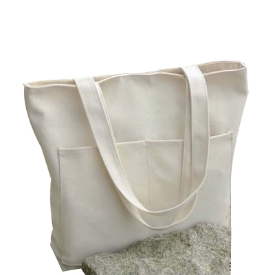 Picture of Canvas Tote Bag with Zipper and Outside Big Pockets Off White Color for Trendy fashionable Girls/Stylish Canvas Tote Bag for Women