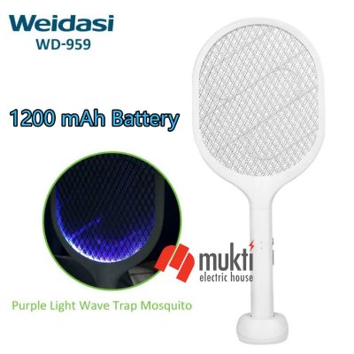 Picture of Weidasi WD-959 Mosquito Bat Rechargeable with Lure Light Insect bugs Lamp Stand Holder USB Charging Cable Included Electric Swatter Lithium Ion Battery WD 959
